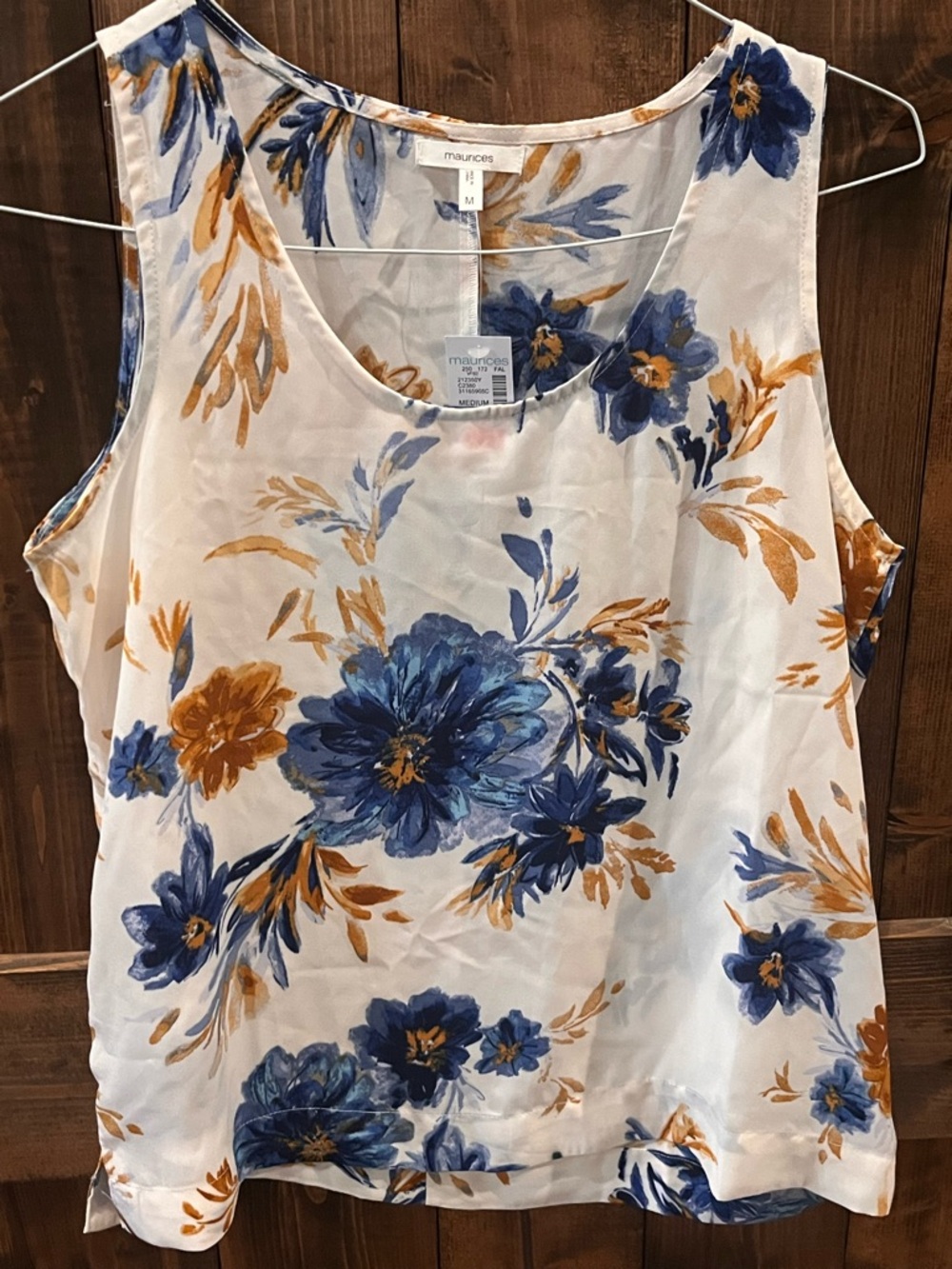 Maurices White Sleeveless Floral Camisole with Blue & Mustard Bloom